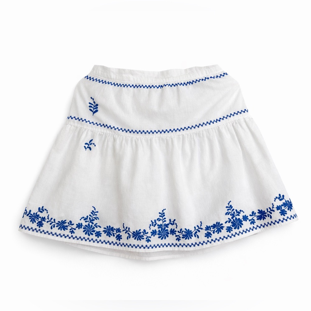 Embroidered White Cotton Mini Skirt for Girls